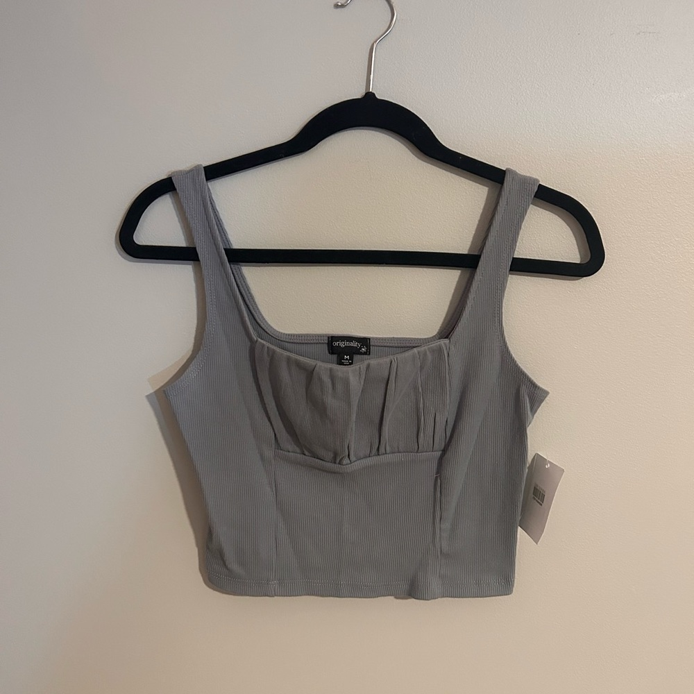 Dry Goods Originality square neckline gray blue crop top. Size medium.